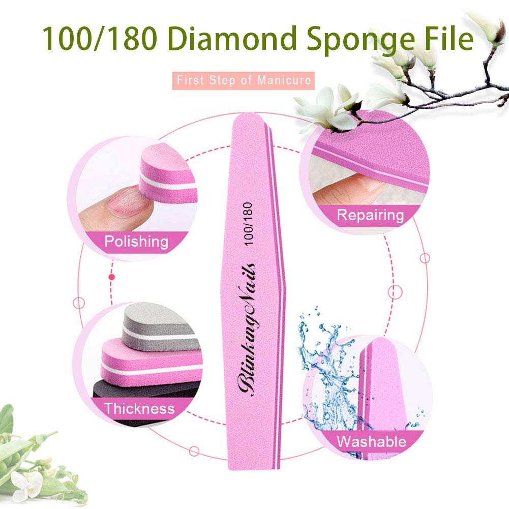 BlinkingNails Nail Buffers of Sponge Nail File Double Sides Design 100/180 Grit, Tampón de Uñas, Lima de Uñas Esponjosa de doble cara, diseño de grano 100/180, Nail Buffer for Acrylic Nails, Tampón Acrílico para Uñas, Pulidor de Uñas Para Uñas Acrílicas,