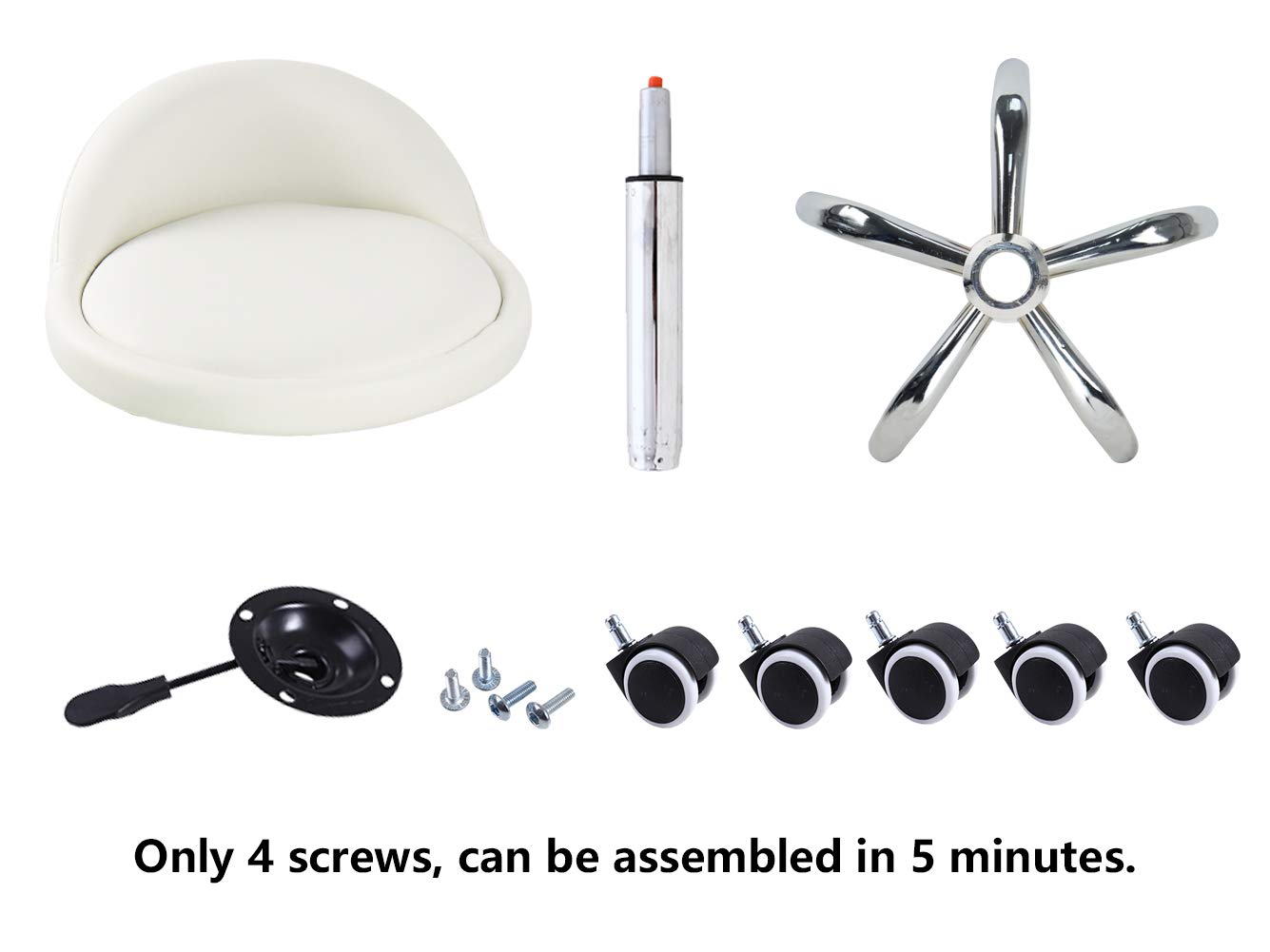 KKTONER Taburetes Giratorios con Respaldo Bajo Taburetes Redondos Rodantes Silla Taburete Blanco con Ruedas para el Hogar Salón Facial SPA Masaje Tatuajes Trabajo