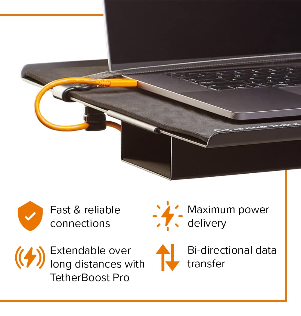 Cable TetherPro Tether Tools naranja USB-C a USB-C ángulo recto