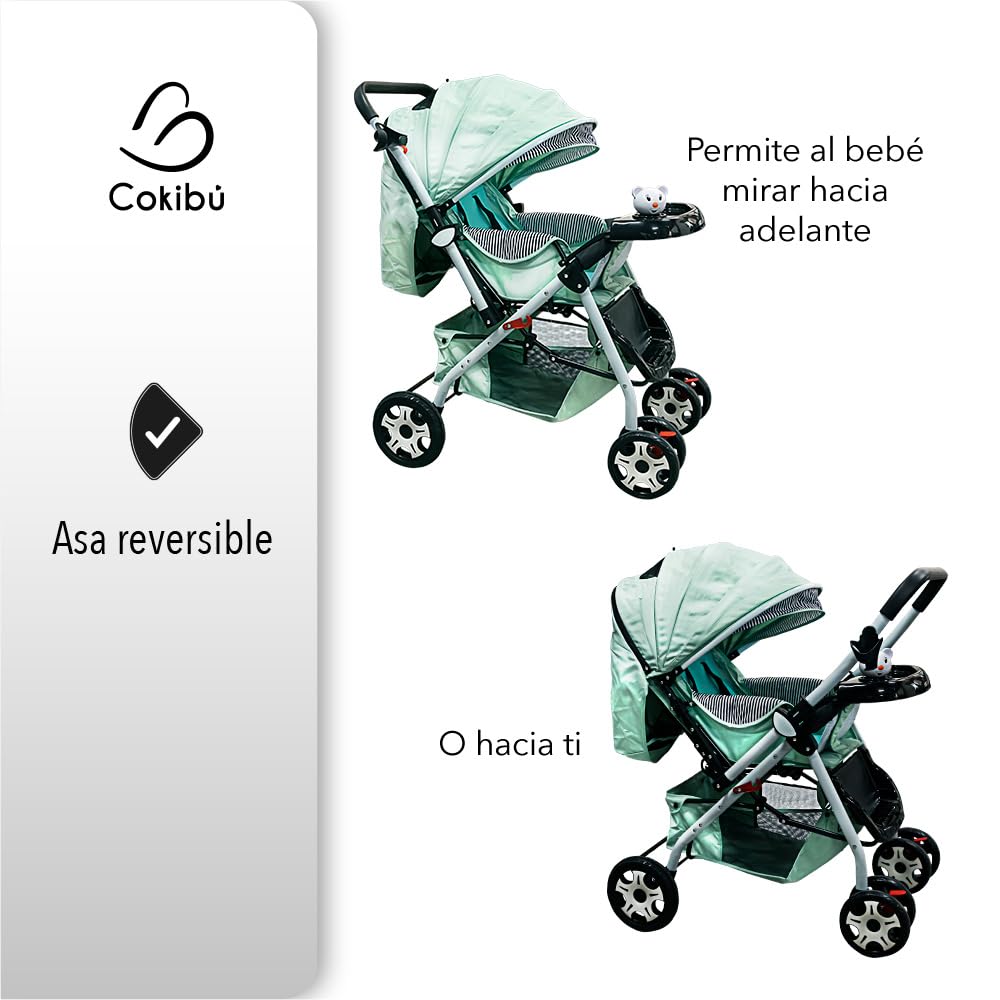 Carriola De Bebé Plegable Rosa (Azul) Carriola De Bebé Plegable Mango Reversible Respaldo Ajustable Ruedas Delanteras Giratorias Arnes De Seguridad De 5 Puntos Bandeja De Comida Y Musica 2 En 1