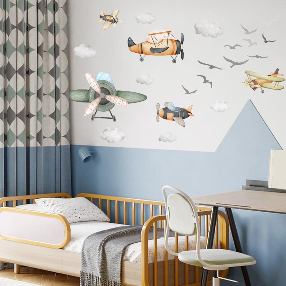 Calcomanía de pared de avión para niños, pelar y pegar, ideal para decoración de pared de jardín de infantes, niños, niñas, recámara
