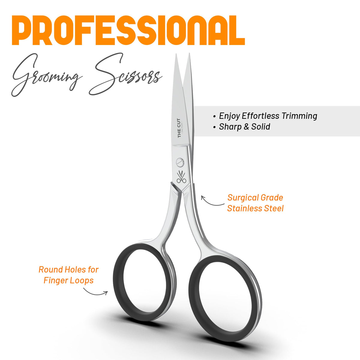 The Cut Factory- 4" Top of The Line Facial Hair Scissors For Men Women - Eyebrow Scissors Grooming Scissors Mustache, Nose, Beard, Eyebrows, Eyelashes Hair Scissors (Bright Polished)