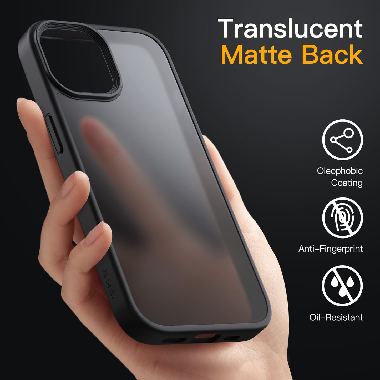 JETech Funda Mate para iPhone 12/12 Pro 6.1 Pulgadas, Protección contra Caídas Grado Militar Antigolpes, Carcasa Trasera Translúcida Esmerilada, Antihuellas (Negro)