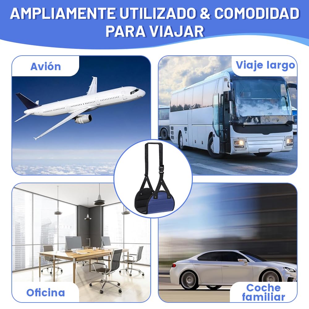 Hamaca de Pie de Avión Ajustable Viscoelástica Azul Portátil para Viaje y Oficina