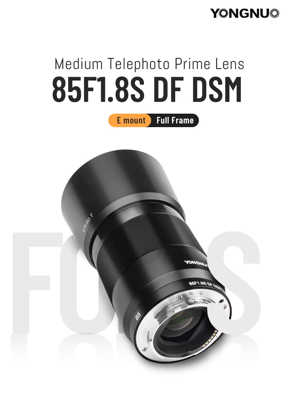 Lente Prime Marco Completo YONGNUO 85 mm Apertura Grande para Cámaras Sony E Mount sin Espejo Cuerpo Metálico