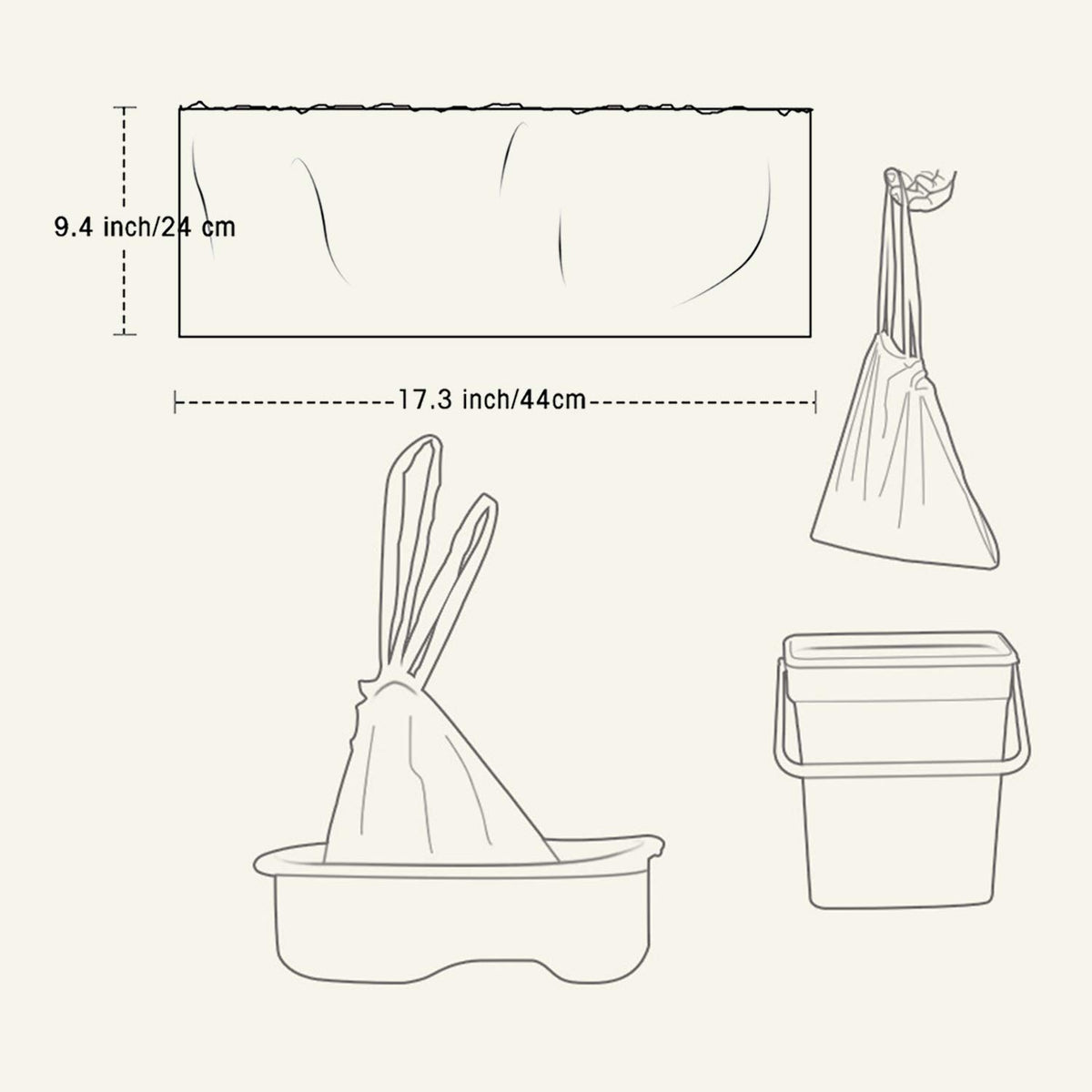 Paquete de 100 forros universales portátiles para sillas de orinal con cordón de entrenamiento, bolsas de limpieza para niños, niños, adultos, mascotas al aire libre (42 x 24 cm)