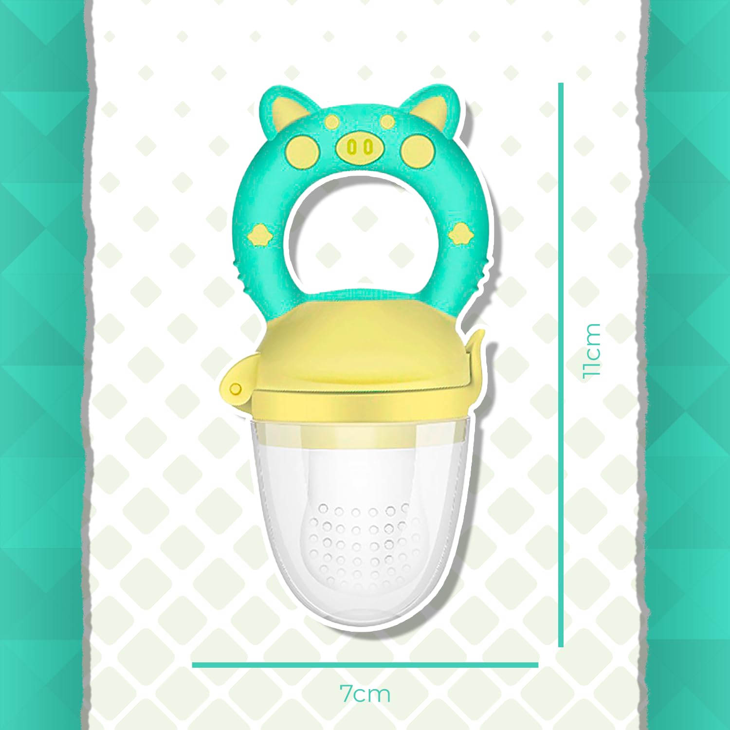 Chupones/Chupetes Ergonómicos para Frutas, Papillas y Cereales con Seguro y Tapa Protectora Libre de BPA, Dibujos Animados, Unisex de 4m+ (Pig Verde Amarillo)
