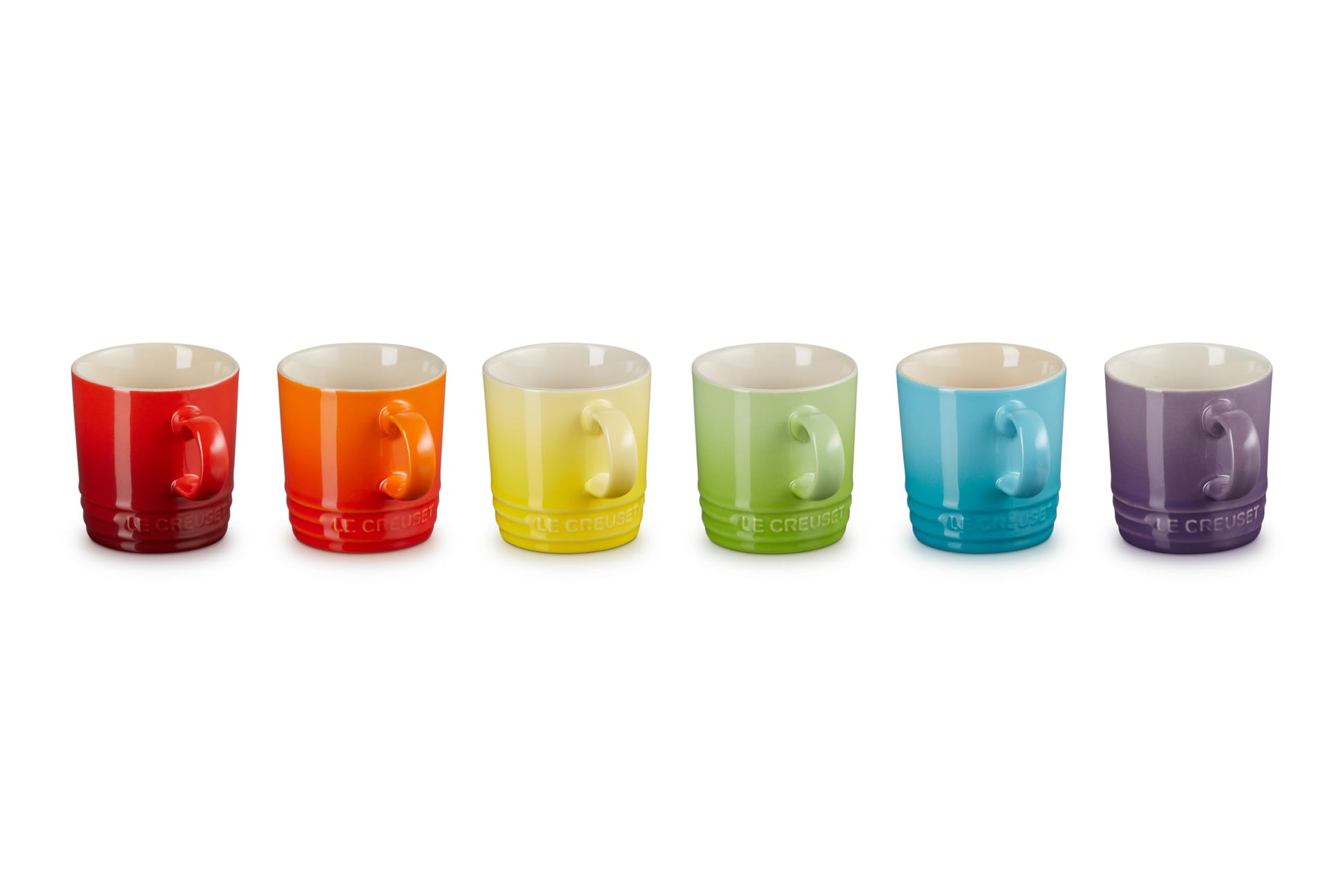 Le Creuset 79114108359030 - Juego de 6 tazas de café con texto en inglés Rainbow