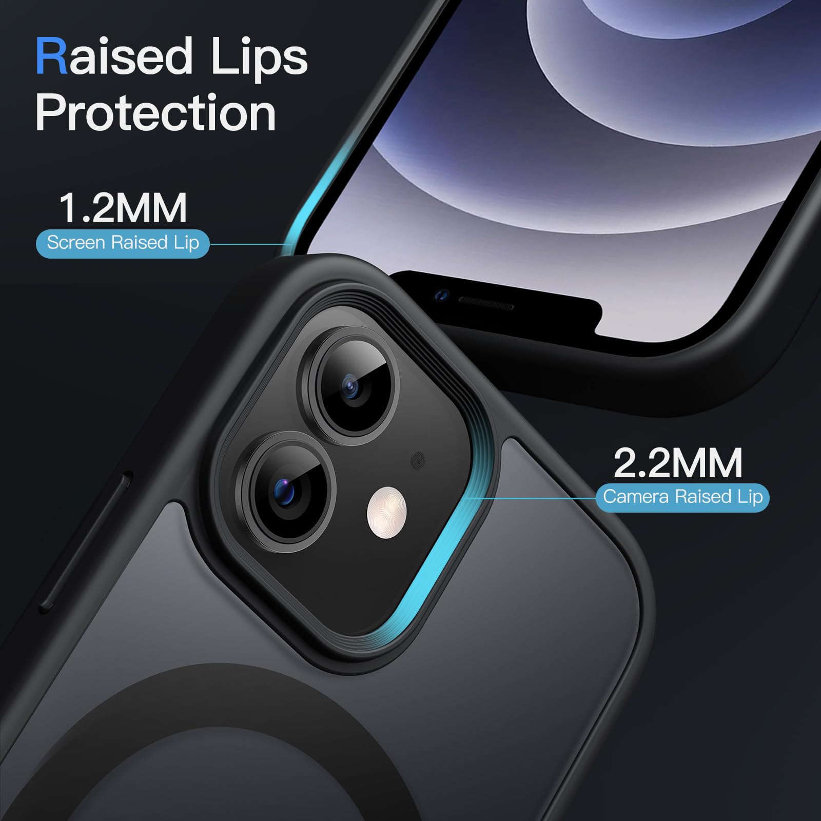 JETech Funda Magnética para iPhone 12/12 Pro 6.1 Pulgadas Compatible con MagSafe, Carcasa Translúcida Mate Trasera Fina Antigolpes (Negro)