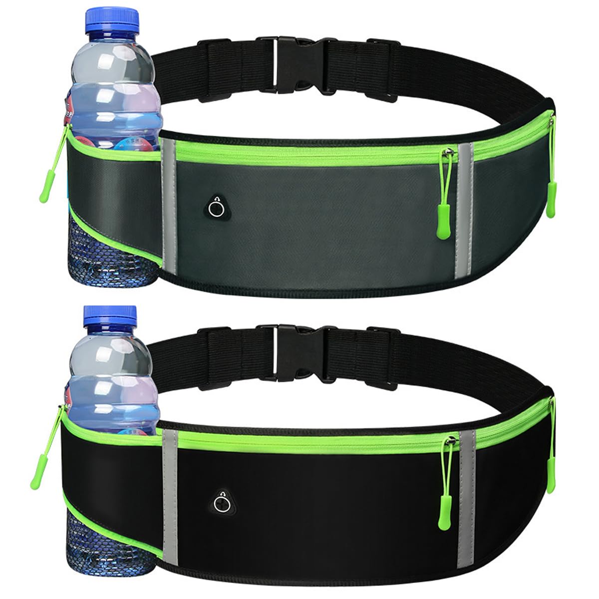 CHENGBAO Cangurera Hombre，Portátil Para Correr Cangurera Mujer，Impermeable Riñonera Hombre，Con Botella de Agua Cangurera Para Correr(Actualizar gris negro)