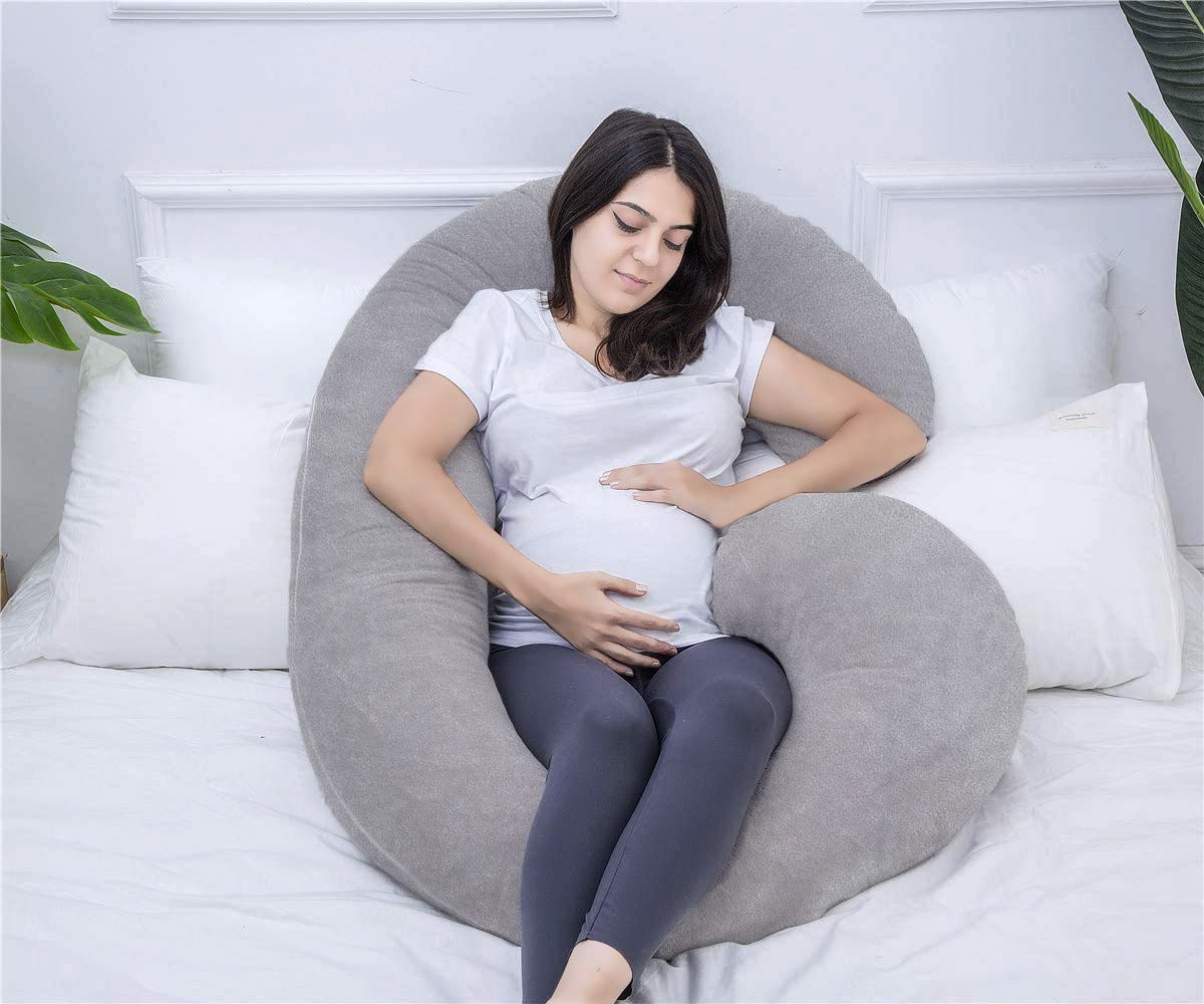 Almohada de Embarazo Midle One Gris Oscuro Forma de C para Maternidad y Mujeres Embarazadas