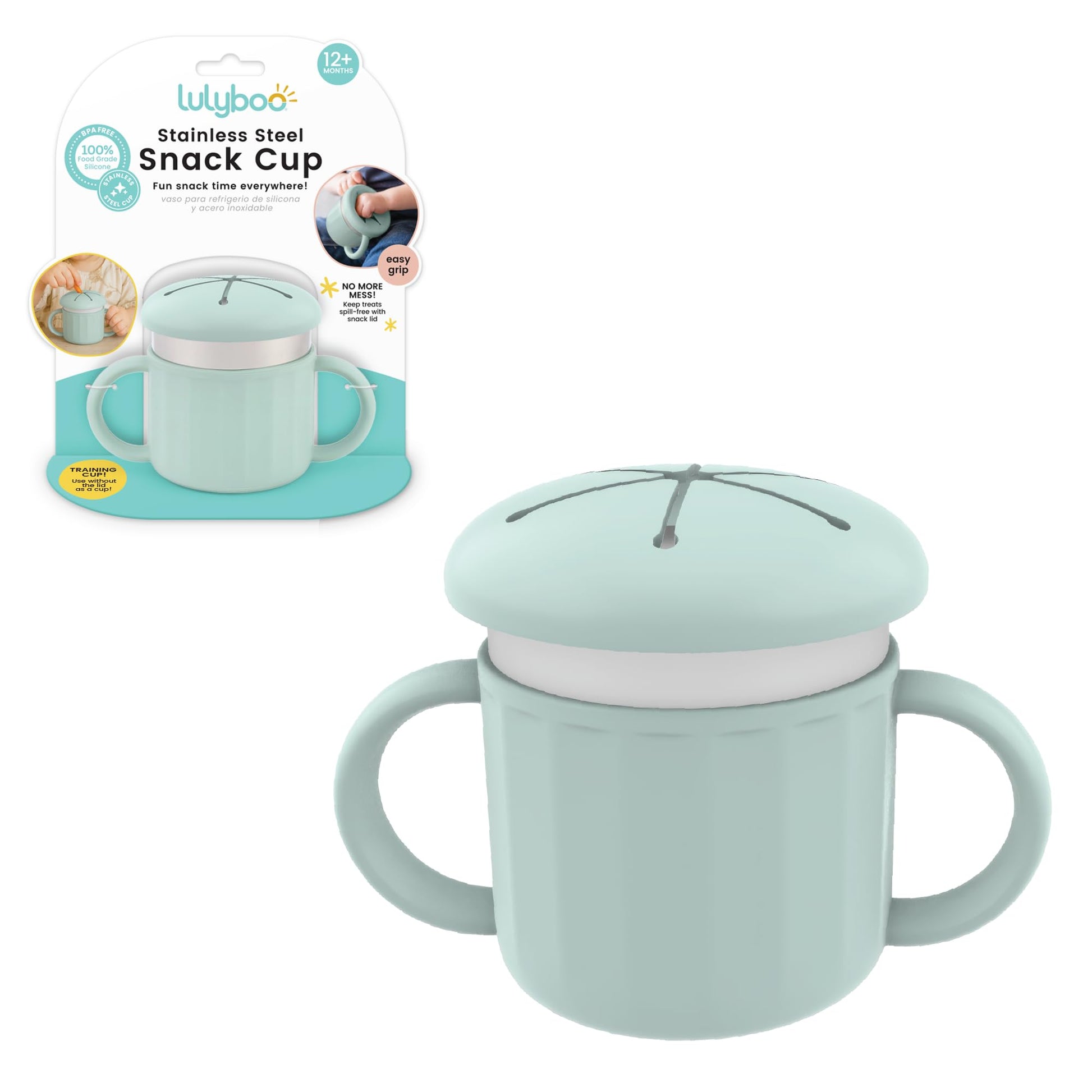 Lulyboo - Taza de aperitivos de acero inoxidable con asas resistente a derrames para niños pequeños