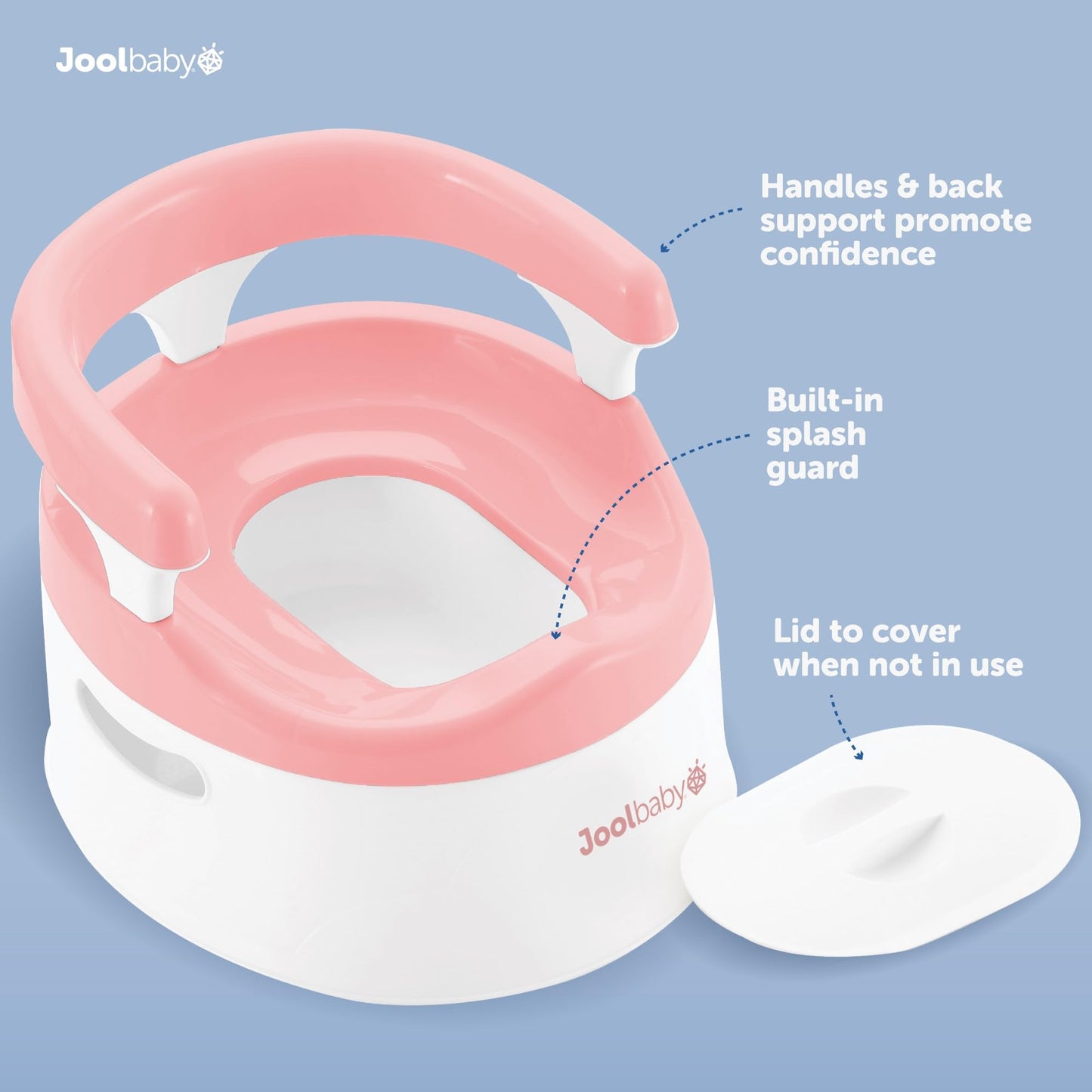 Jool - Silla de baño para bebé para entrenamiento de inodoro, protector contra salpicaduras y soporte de espalda (rosa)