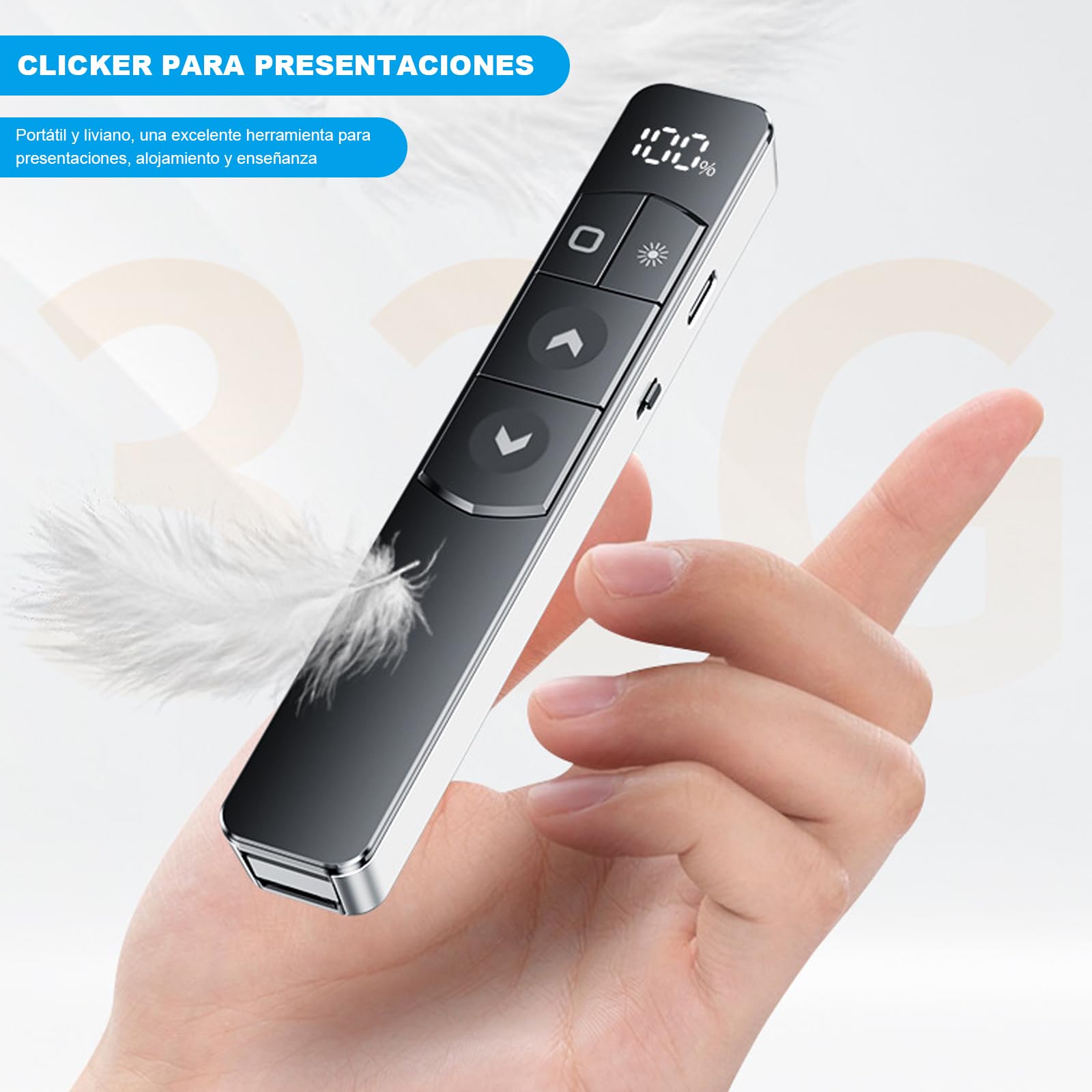 Glowlin Presentador Nalámbrico de Presentaciones con Clics, Recargable, Hipervínculo, Cambio de Página, Compatible con Windows, Mac OS, Android