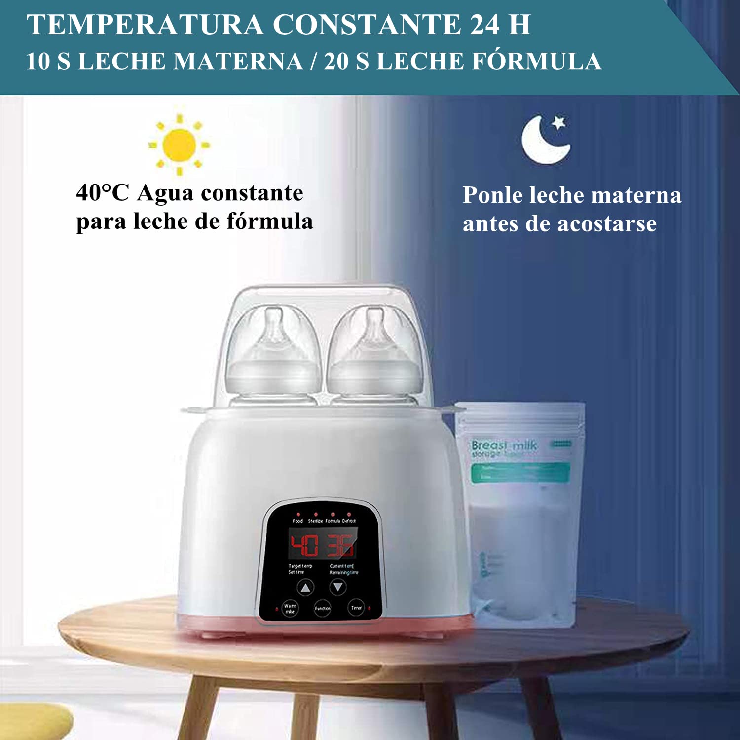 Calienta Biberones para Bebé, 5 in 1 Esterilizador de Botella de Botellas Dobles, Inteligente Control Táctil Calienta Biberones Control Preciso de Temperatura para Leche Materna o Fórmula
