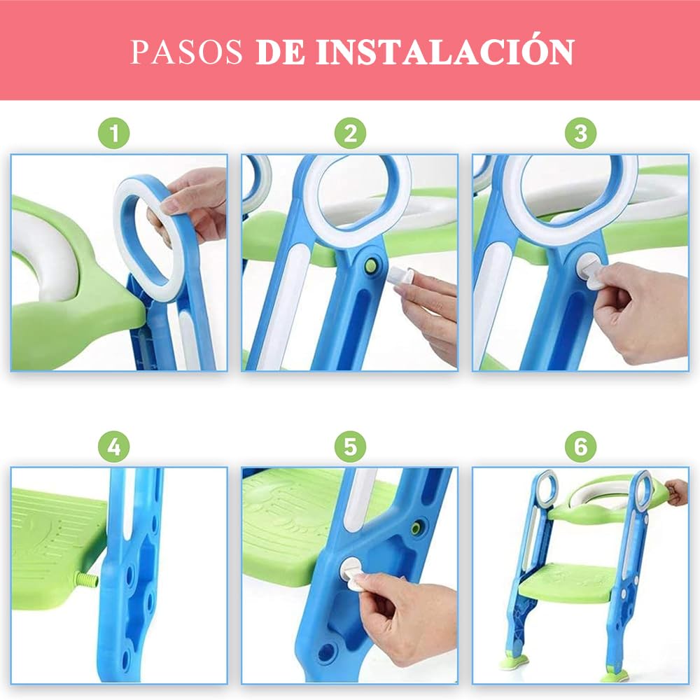 Baño Entrenador Niño, Asiento Entrenador para Baño con Tapizado y Escalera Antideslizante, Plegable Escalera para Baño Niños, Fácil de Guardar, Asiento Ergonómico, Edad de 3 a 10 Años, Rojo Amarillo