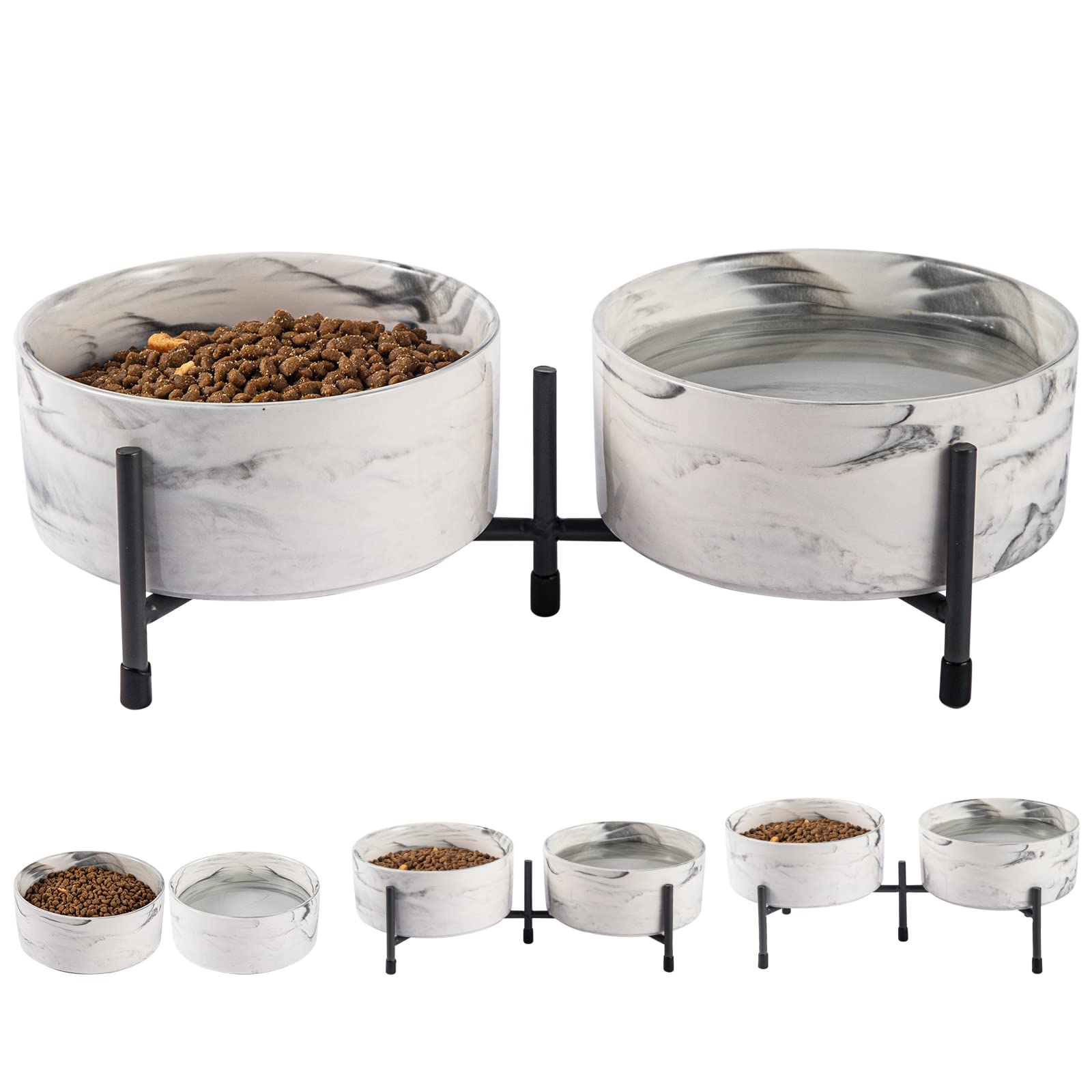 AOMRYOM tazón elevado de cerámica para perros y gatos de 6 '' con soporte de hierro, cuencos modernos elevados de comida y agua para gatos y perros, comedero de porcelana sin derrames, juego de 2