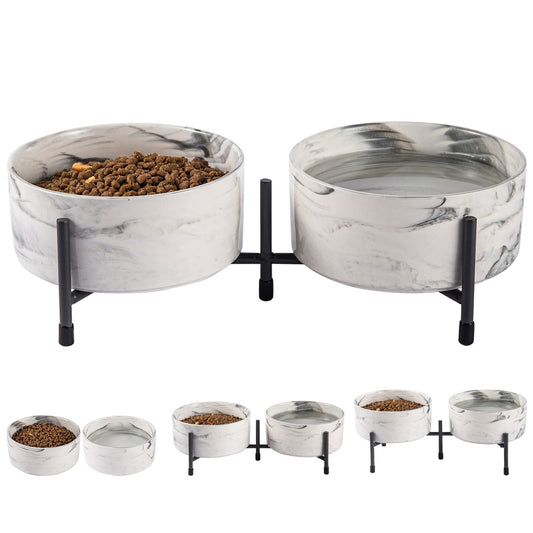 AOMRYOM tazón elevado de cerámica para perros y gatos de 6 '' con soporte de hierro, cuencos modernos elevados de comida y agua para gatos y perros, comedero de porcelana sin derrames, juego de 2