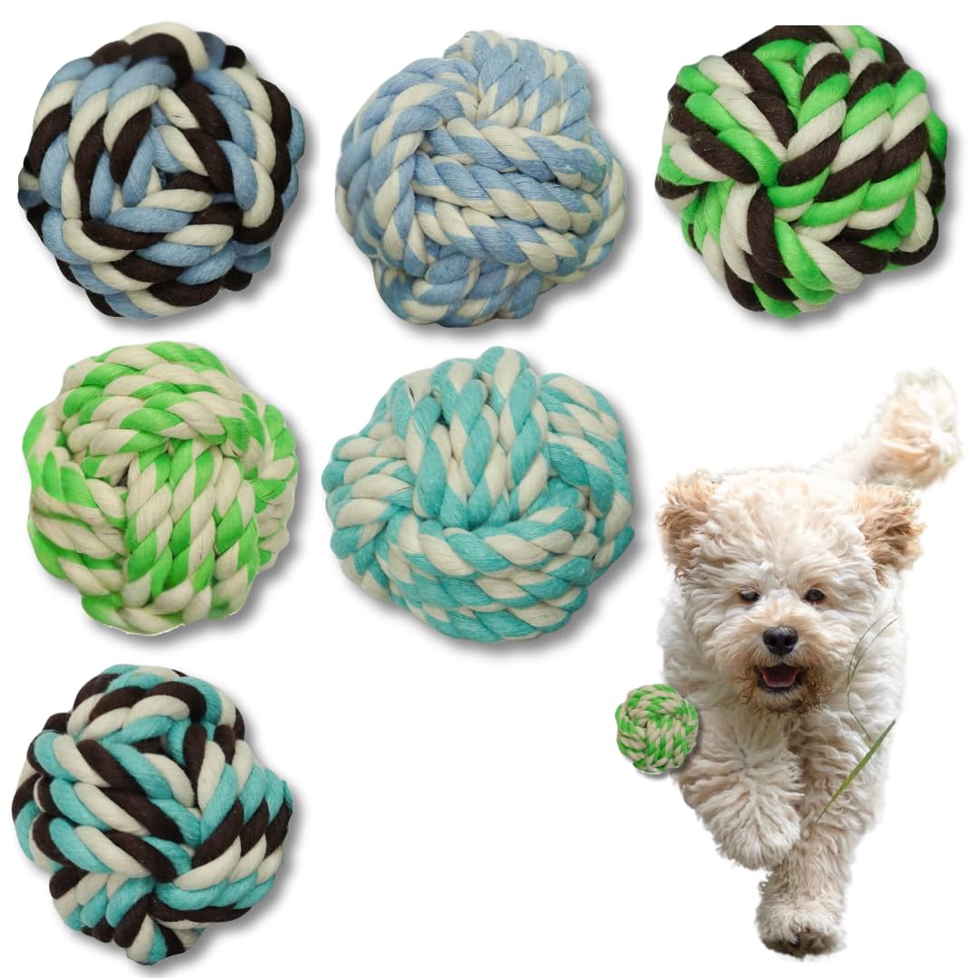 Otterly Pets Juguete para cachorros, bolas de cuerda pequeñas para perros, dentición, juguete de algodón para cachorros y perros (paquete de 6)