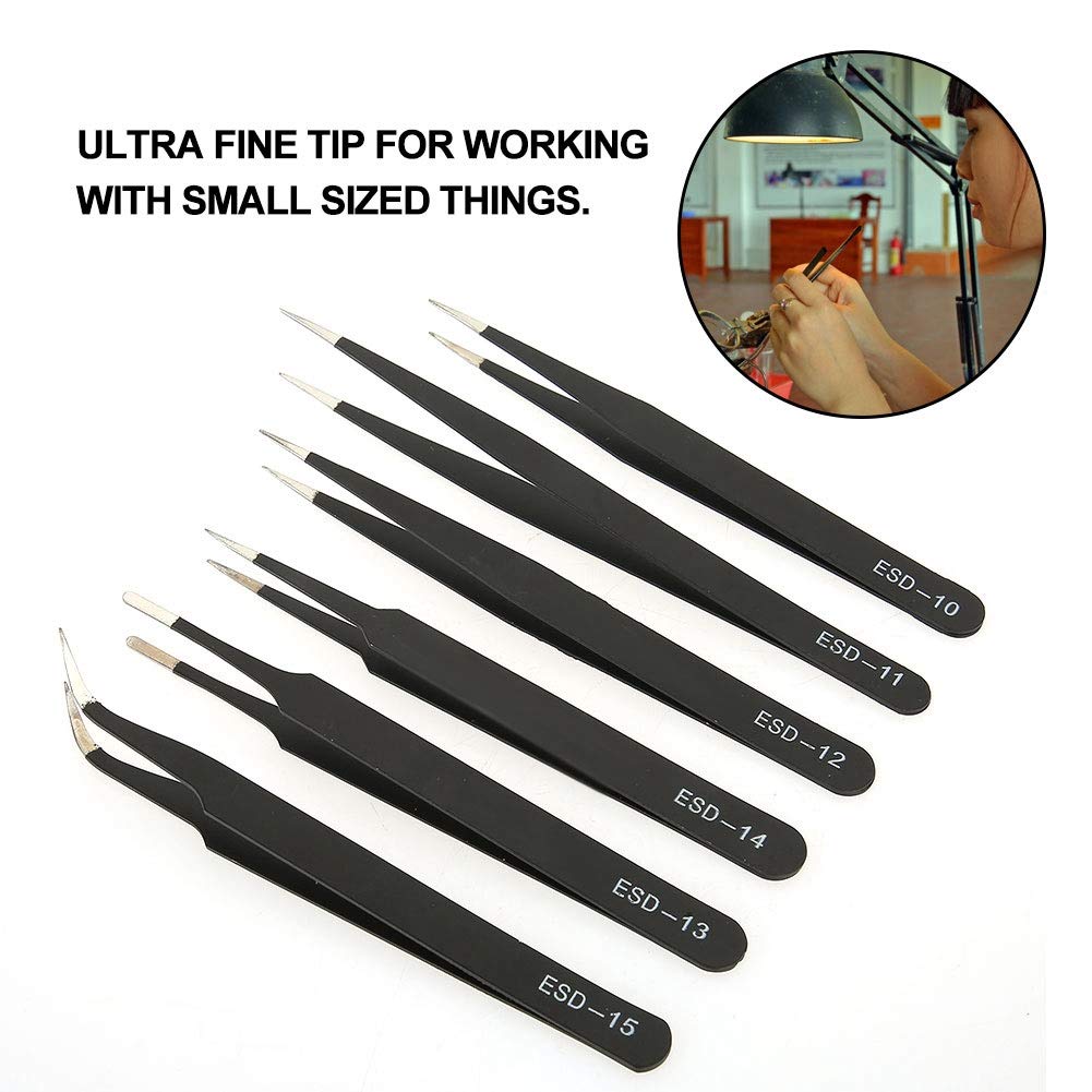 Pinzas de Precisión Acero Inoxidable 6 Piezas para Manualidades, Joyería y Electrónica
