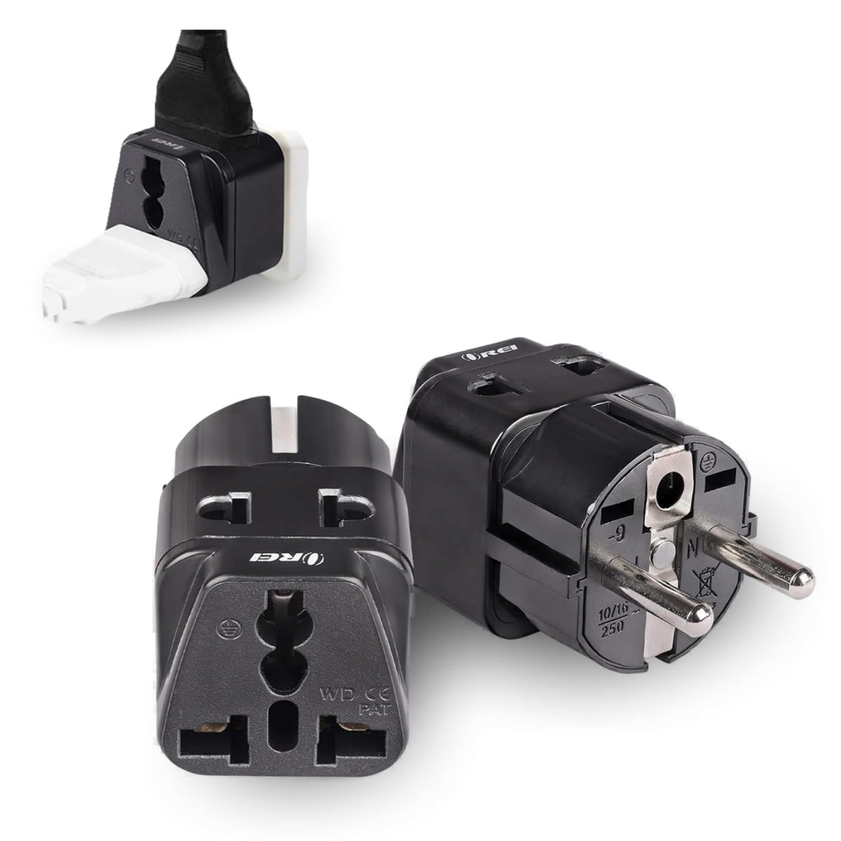 Adaptador de Enchufe 2 en 1 Orei Negro Schuko Tipo E/F 2 Pack
