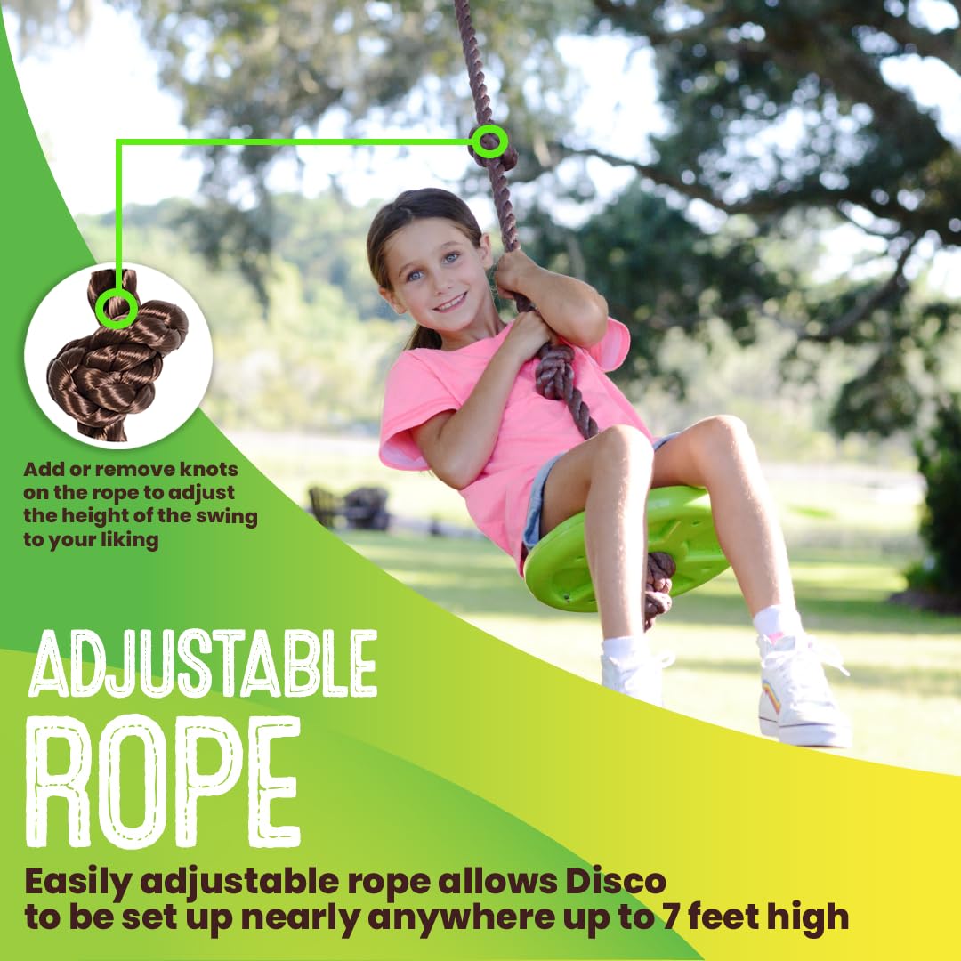 Swurfer Disco - 3-in-1 Multi-Purpose Sit, Stand, & Climb Disc Swing, Heavy Duty Climbing Rope Swing - 6 Foot Rope with Four Adjustable Knots, Holds 200lbs, Ages 6 and Up, Green