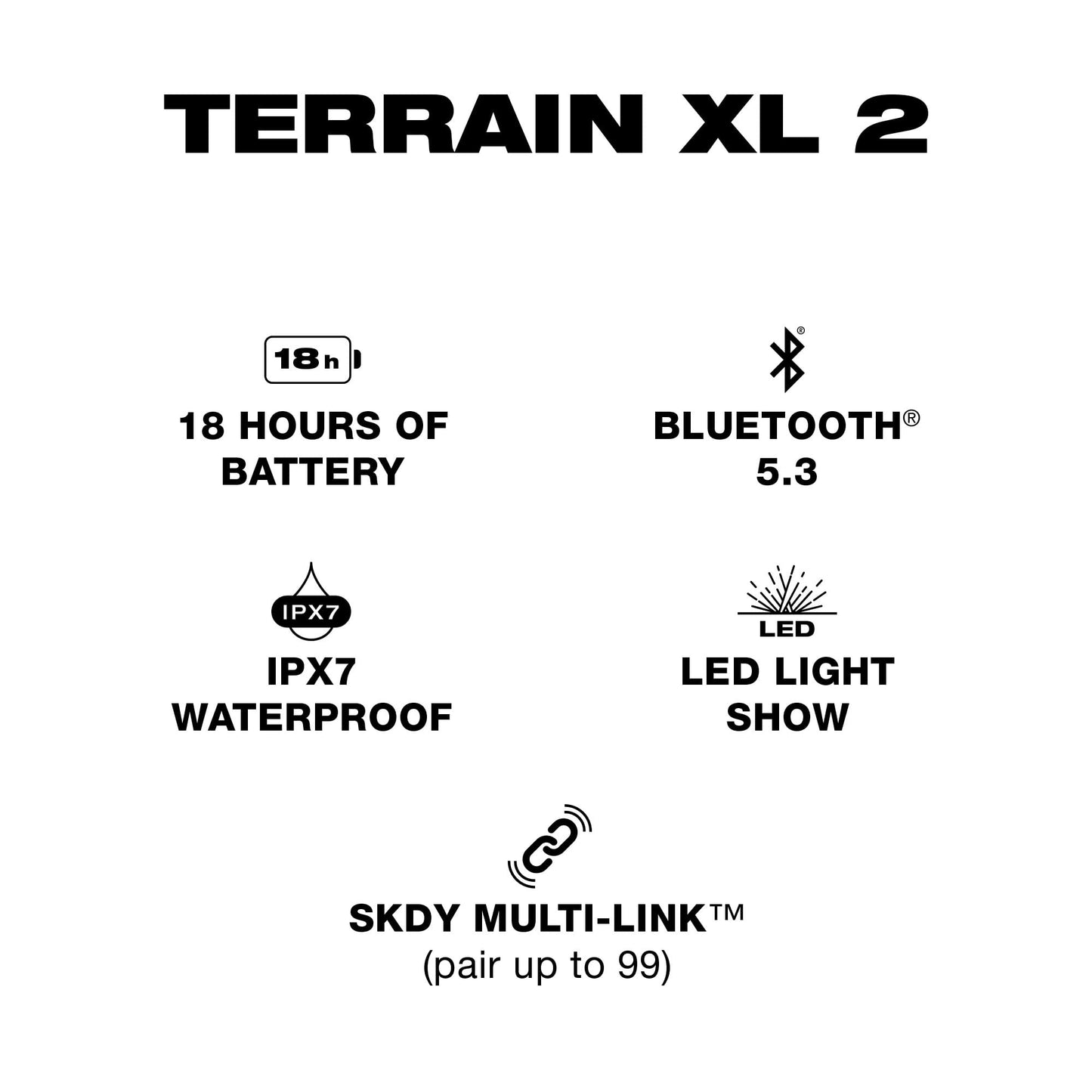 Skullcandy Terrain XL 2 Altavoz Inalámbrico Bluetooth, Resistente al Agua IPX7, 18H de Batería, Multi-Link, Espectáculo de Luces LED, Ligero y Portátil
