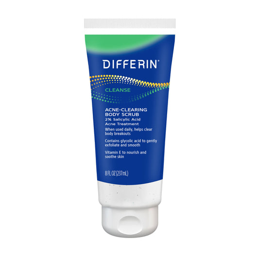 Differin Body Scrub with Salicylic Acid Acne Clearing Improves Tone and Texture Prone Skin on Back Shoulders and Chest, 8 Oz