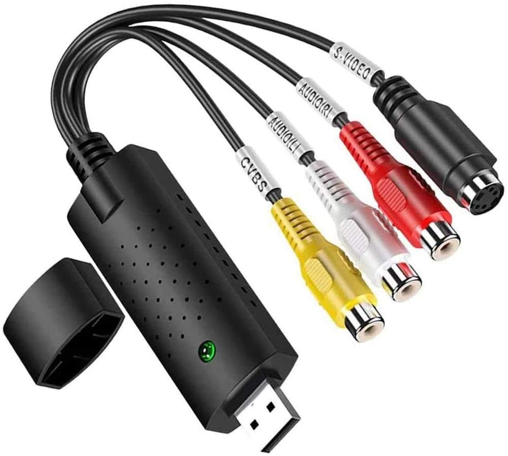 CARYWON Capturadora de Video USB 2.0 Captura de Video y Audio con Cable de Transferencia USB 2.0, VHS VCR Convertidor de TV a DVD Compatible con Mac, Windows 2000/10/8/7, Vista/XP/Android