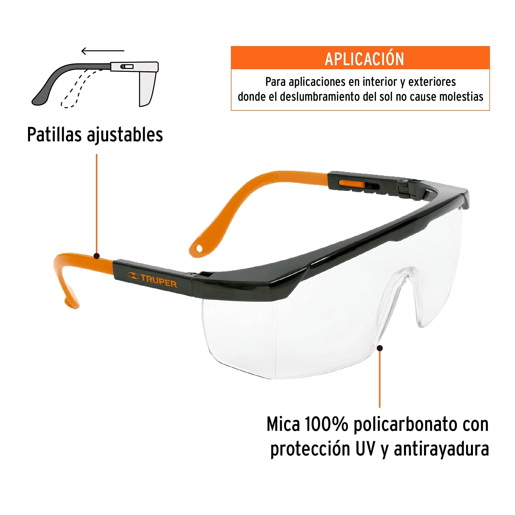 Guantes de Carnaza y Loneta Truper Beige con Refuerzo Unitalla y Lentes de Seguridad Ajustables Truper Transparente Classic