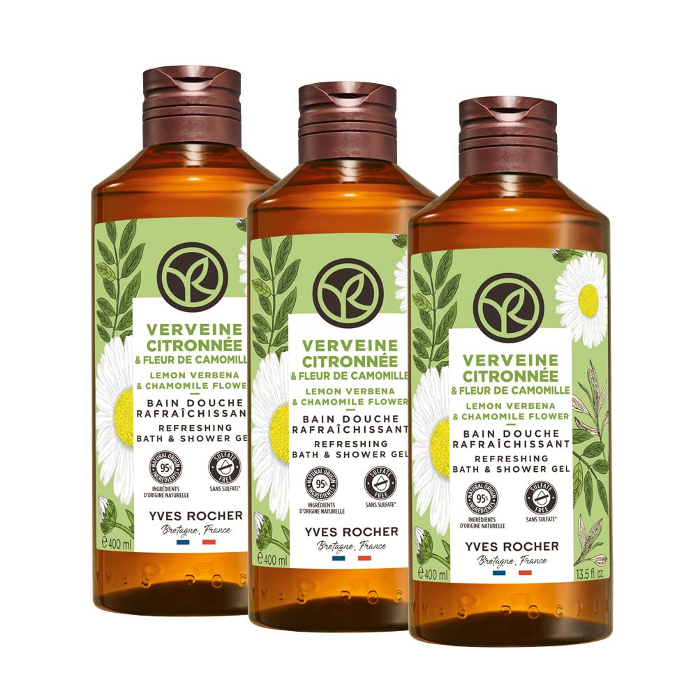Yves Rocher, Set Gel de Ducha Verbena y Manzanilla, Fórmula Vegana, Incluye 3 geles, 400 ml c/u