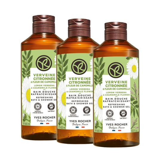 Yves Rocher, Set Gel de Ducha Verbena y Manzanilla, Fórmula Vegana, Incluye 3 geles, 400 ml c/u