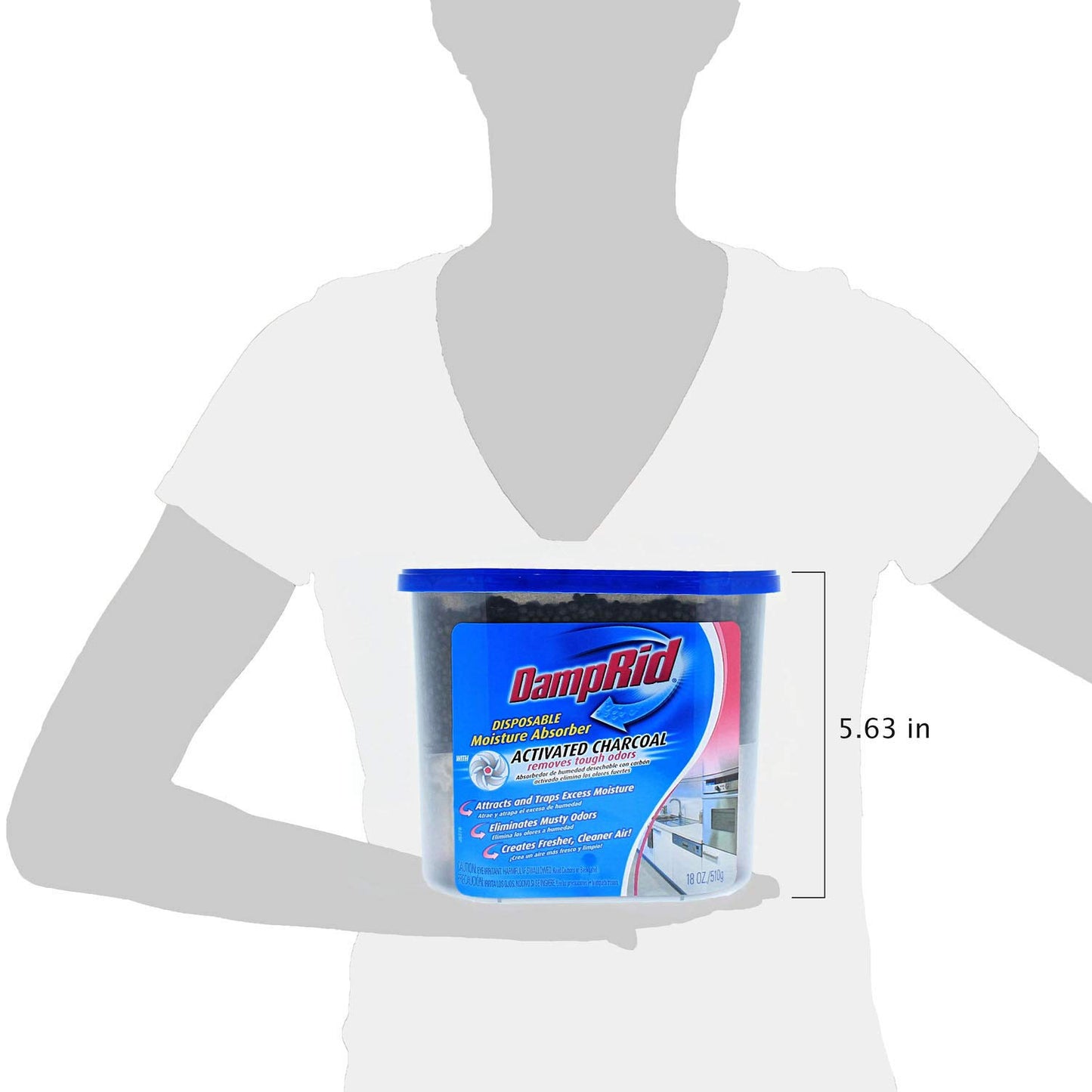 DampRid Absorbente de humedad desechable sin fragancia con carbón activado, 18 onzas, absorbente de humedad y removedor de olores