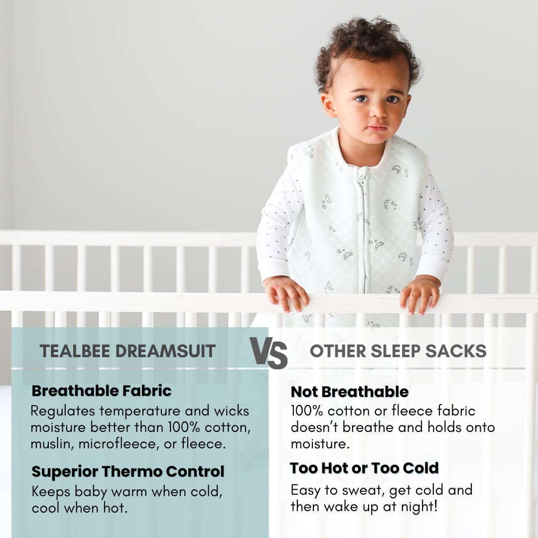 Saco de dormir para niños Tealbee Dreamsuit con pies – Saco de dormir con patas para caminar, hecho de rayón de bambú, TOG 0.8 de verano, cremallera de 2 vías, 2T-3T - Croissant