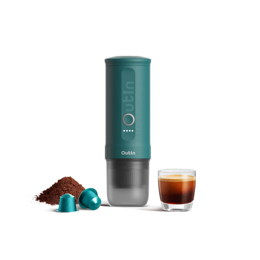 Cafetera Eléctrica Portátil Outin Nano Negro Autocalentada para Café Molido y Cápsulas NS