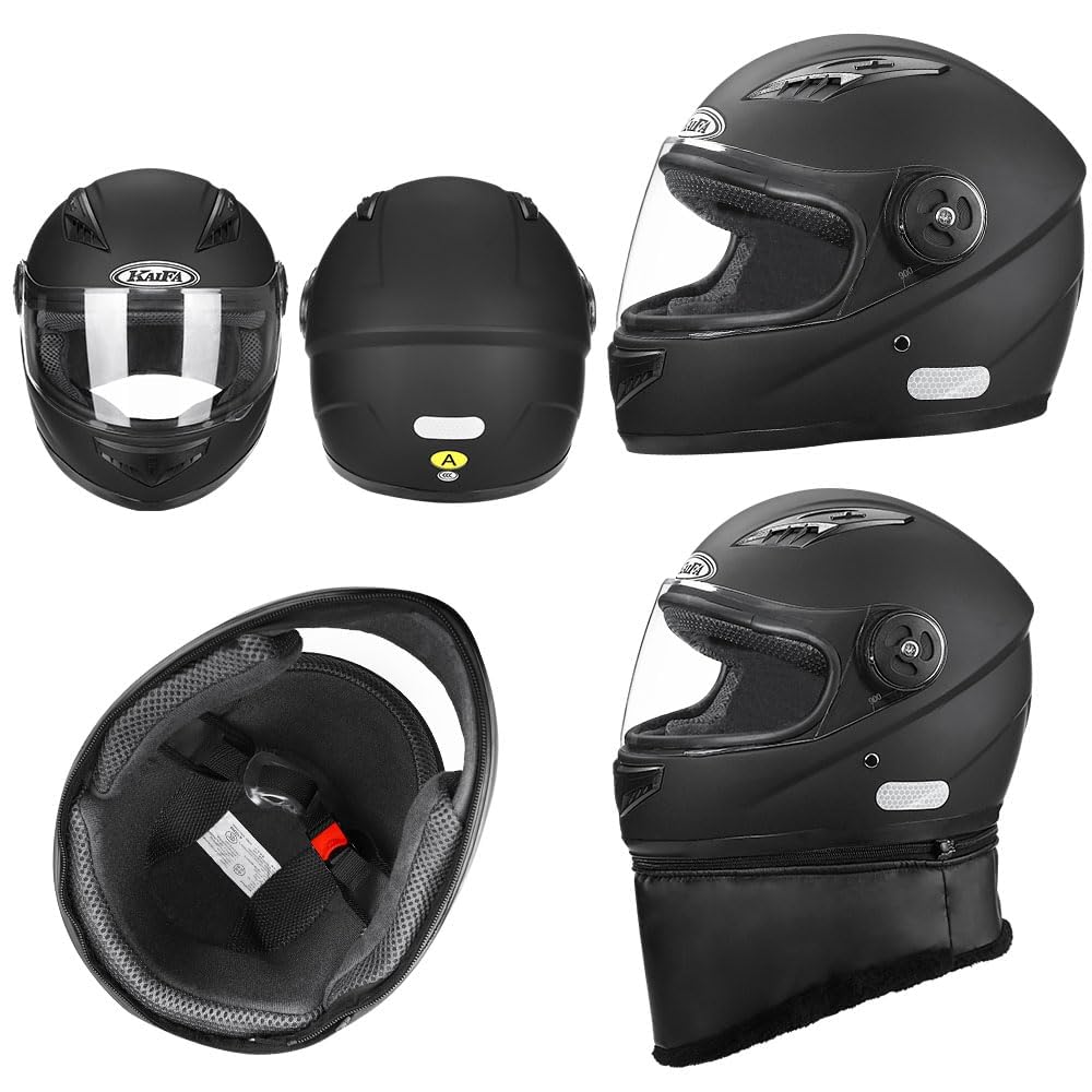 Casco de Moto para Motocicleta Integral Ajustable - Casco Motocicleta Integral con Lente antivaho HD, Babero de vellón extraíble Respirable y Ligero Matte Abatible Todas Las Tallas, Talla Única