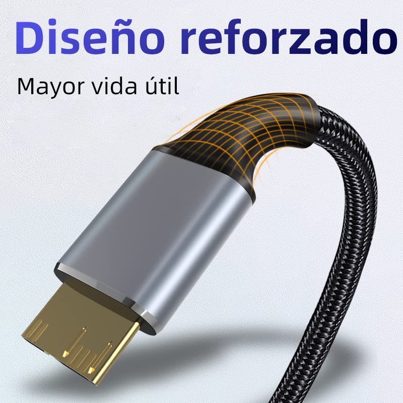 JESWO Cable Adaptador USB 3.0 a Micro B Transferencia 5Gbps, 1M Cable para Disco Duro Externo, Aleación de Aluminio Nylon Trenzado, Compatible con Galaxy S5, Note 3, Note Pro 12.2, Tab Pro 12.2 y Nokia Lumia 2520 Tablet