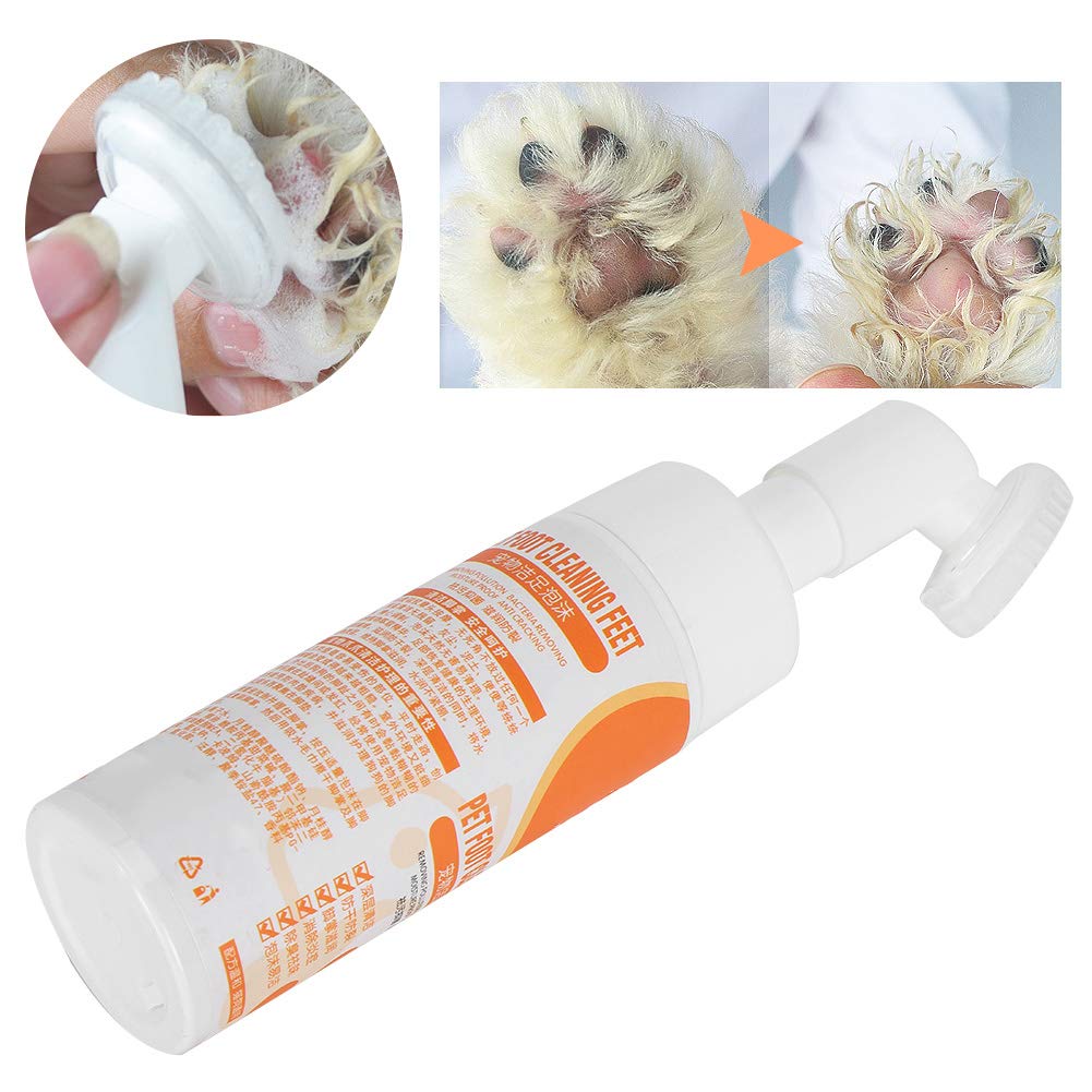 AYNEFY Espuma de Limpieza de Pies para Mascotas, 150 Ml Cuidado Suave de Limpieza de Pies para Mascotas Champú Seco Sin Enjuague Limpiador de Patas Sin Agua con Cepillo Limpiador de