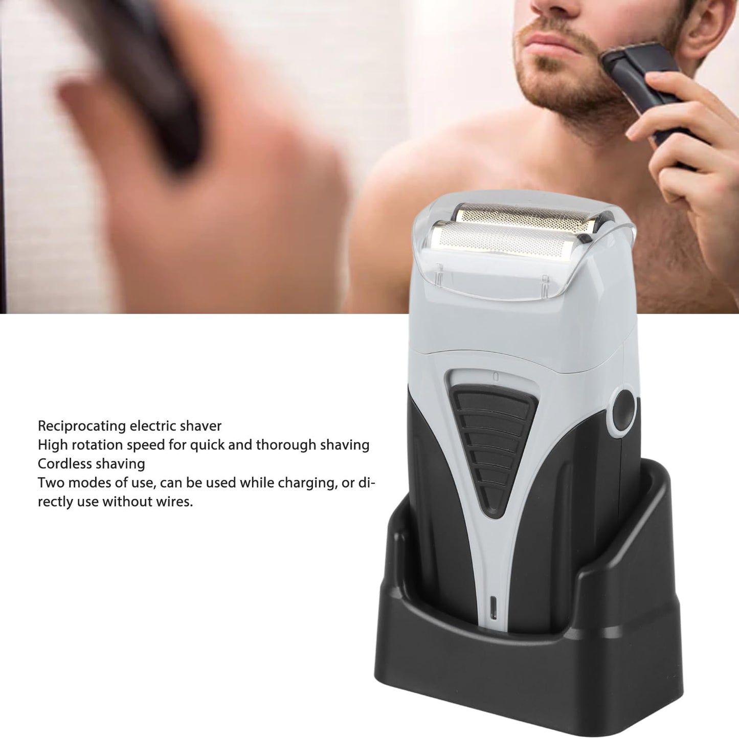 Recortadora de Barba Eléctrica, Afeitadora Inalámbrica Suave y de Poco Ruido, Flexible con Base para el Hogar para Hombres
