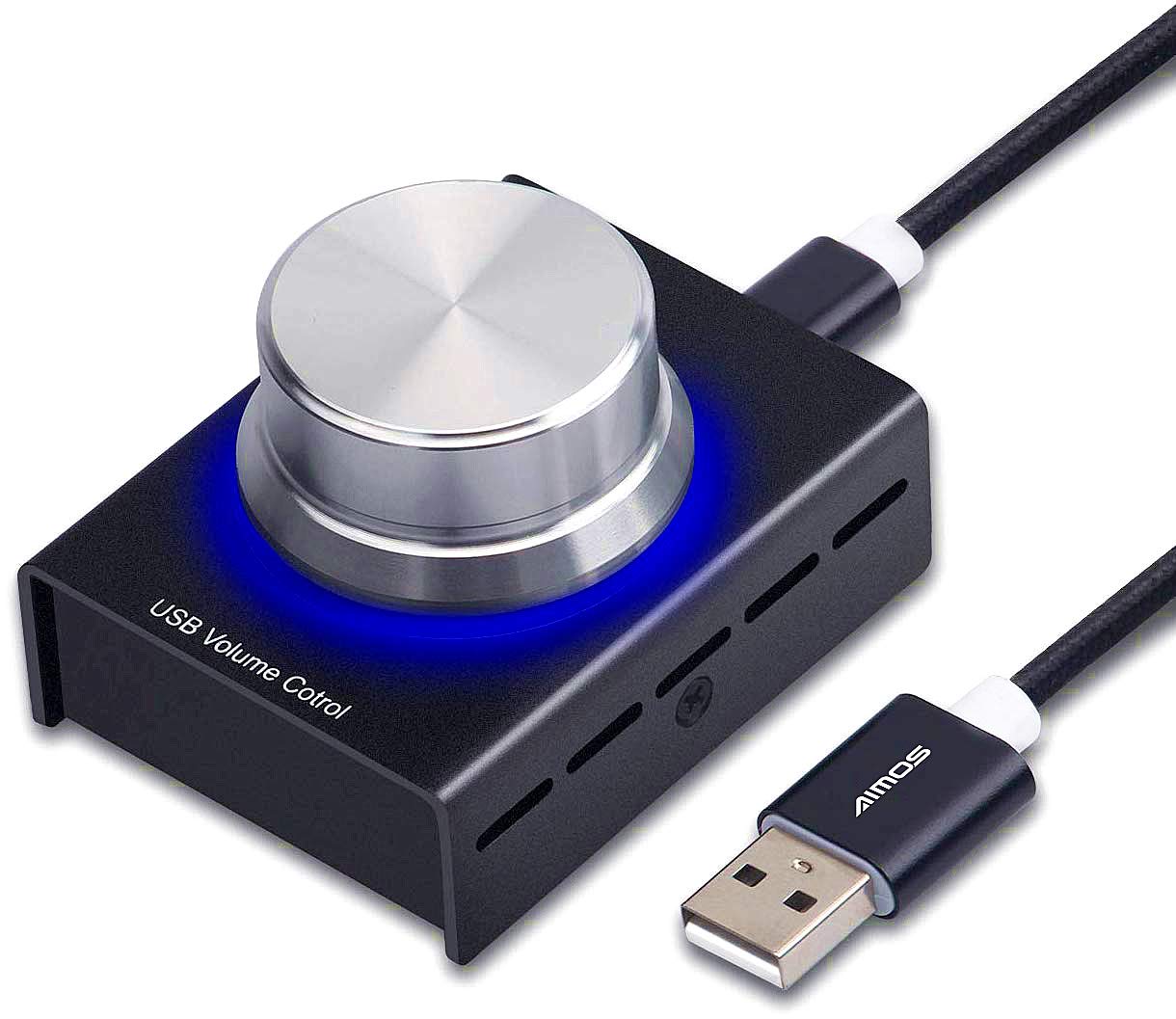 AIMOS Lnline - Control de volumen USB para mando de volumen sin pérdidas con cable USB de 6.5 pies, control de volumen y altavoces de PC, módulo de control de interruptor para XP, MAC, Vista, Win 7,
