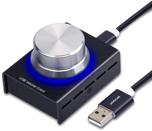AIMOS Lnline - Control de volumen USB para mando de volumen sin pérdidas con cable USB de 6.5 pies, control de volumen y altavoces de PC, módulo de control de interruptor para XP, MAC, Vista, Win 7,