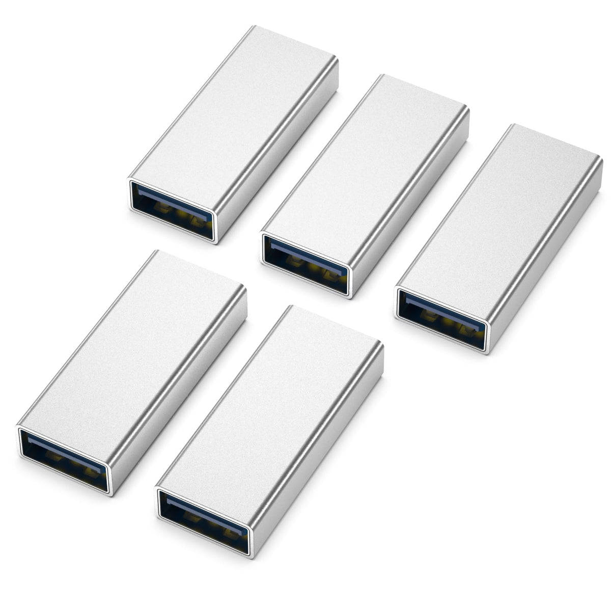 Adaptador USB Hembra a Hembra SuperSpeed 5 Gbps Paquete de 5 Plateado para Extensión de Datos y Carga