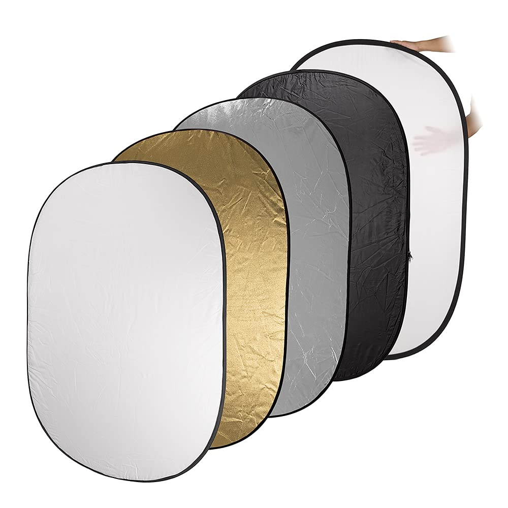 Fotodiox Pro 40x60" 5-in-1 Collapsible Oval Reflector, Silver/Gold/Black/White/Diffuser
