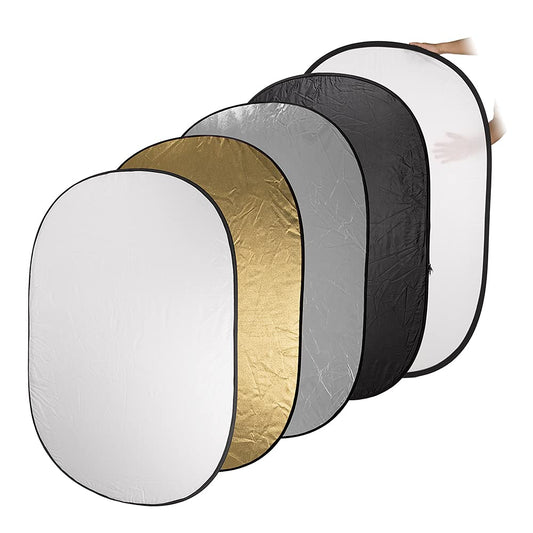 Fotodiox Pro 40x60" 5-in-1 Collapsible Oval Reflector, Silver/Gold/Black/White/Diffuser