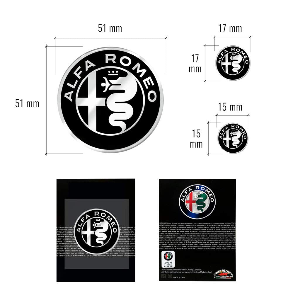 TUGOKU 4R Quattroerre.it Kit Adesivo Alfa Romeo 3 Loghi per Interno Giulia Stelvio