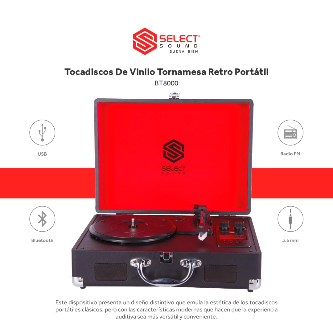 Tornamesa Select Sound BT8000 Negro con Batería Recargable y Bluetooth para Hombre