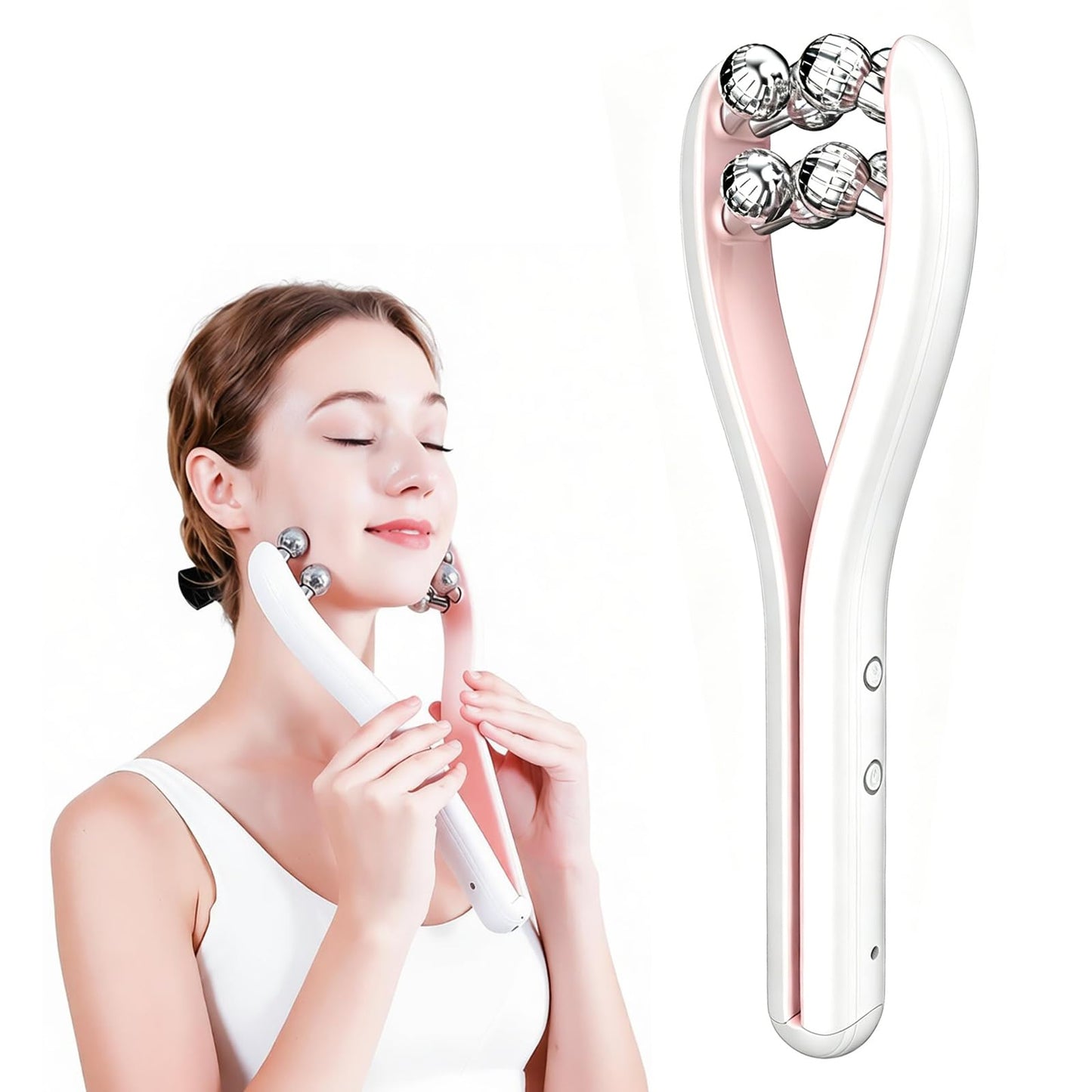 Masajeador Facial de EMS, Rodillo Facial Antiarrugas, 3 Niveles Regulables, para Lifting Facial, Reafirmacion Facial y Reduce la Papada, Apto para Rostro, Cuello, Piernas y Brazos