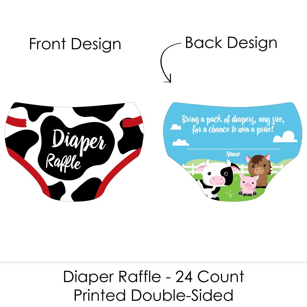 Big Dot of Happiness Farm Animals – Pañales en forma de boletos – Barnyard Baby Shower actividades – Juego de rifa de pañales – Juego de 24