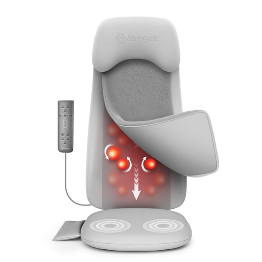 COMFIER - Masajeador de espalda con calor, cojín de asiento de masaje Shiatu 2D/3D, 2 modos de masaje automático, masajeador de espalda completa con vibración, almohadilla de silla de amasamiento de