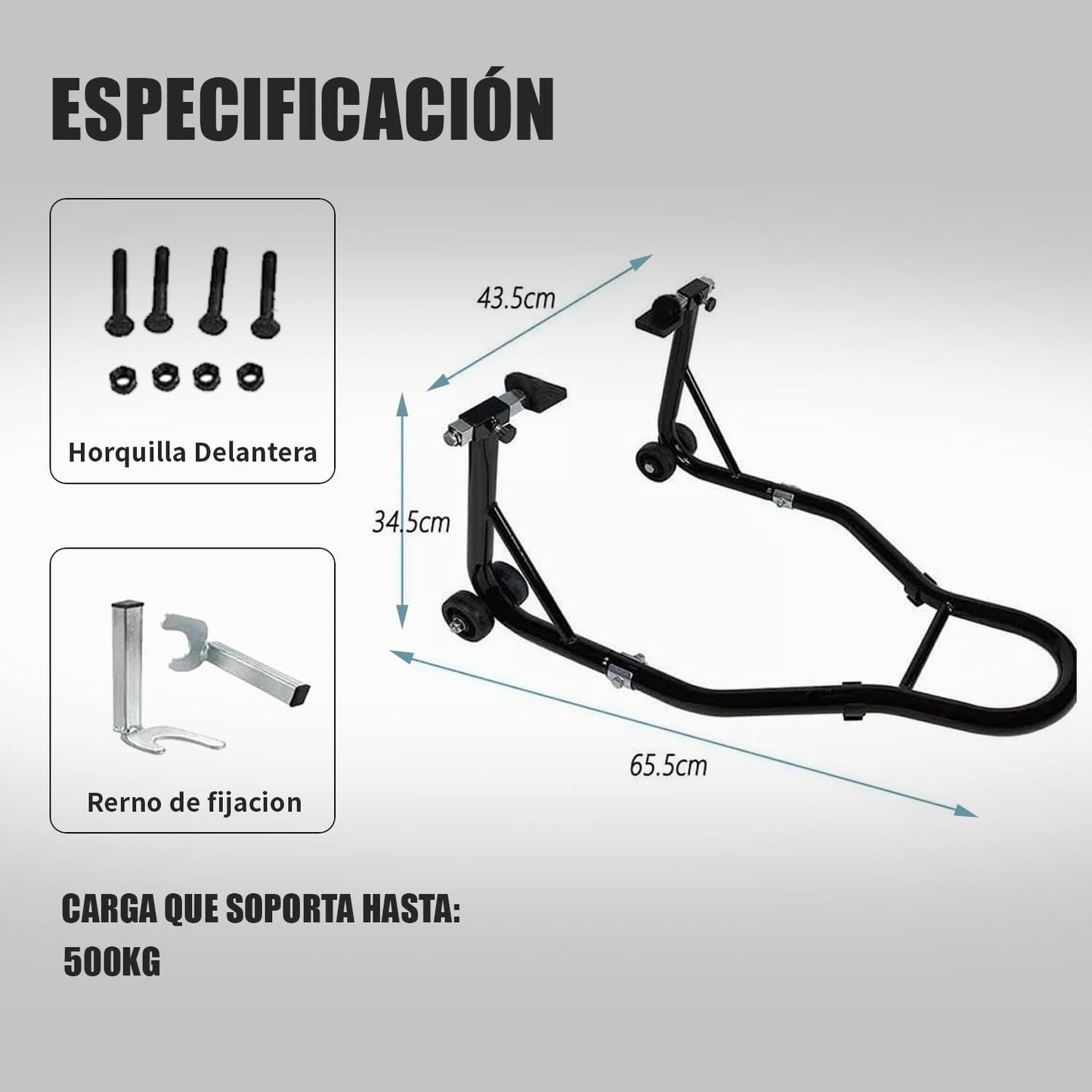 BOBOJIIIER Soporte Trasero para Motocicleta, soporte de elevación de rueda trasera, Moto Gato, Soporta Hasta 450 KG con Ruedas, Negro, L